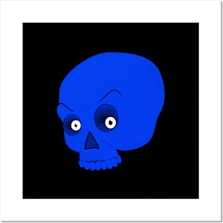 Newsprint Scary Blue Skull Posters and Art